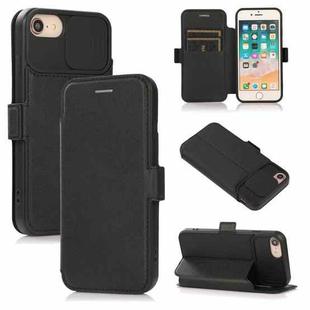 For iPhone SE 2022 / SE 2020 / 8 / 7 Push Window Double Buckle PU + Silicone Horizontal Flip Leather Case with Holder & Card Slot(Black)