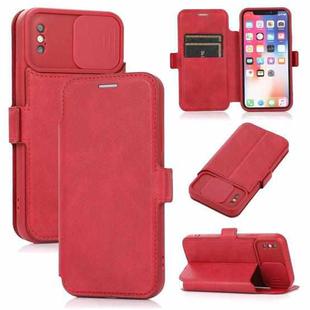 For iPhone X / XS Push Window Double Buckle PU + Silicone Horizontal Flip Leather Case with Holder & Card Slot(Red)