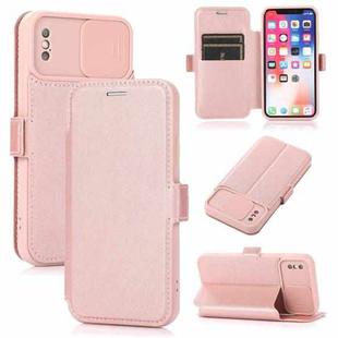 For iPhone X / XS Push Window Double Buckle PU + Silicone Horizontal Flip Leather Case with Holder & Card Slot(Rose Gold)