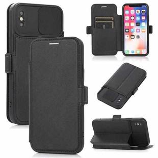 For iPhone X / XS Push Window Double Buckle PU + Silicone Horizontal Flip Leather Case with Holder & Card Slot(Black)