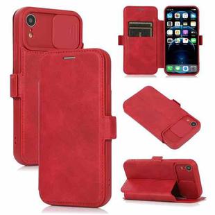 For iPhone XR Push Window Double Buckle PU + Silicone Horizontal Flip Leather Case with Holder & Card Slot(Red)