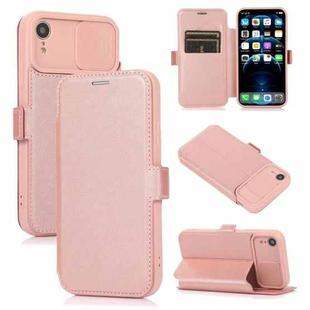 For iPhone XR Push Window Double Buckle PU + Silicone Horizontal Flip Leather Case with Holder & Card Slot(Rose Gold)
