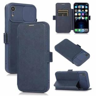 For iPhone XR Push Window Double Buckle PU + Silicone Horizontal Flip Leather Case with Holder & Card Slot(Blue)