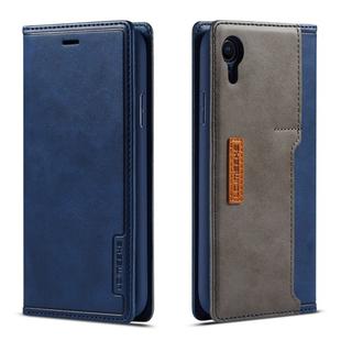 For iPhone XR LC.IMEEKE LC-001 Series PU + TPU Color Matching Frosted Horizontal Flip Leather Case with Holder & Card Slot(Blue)
