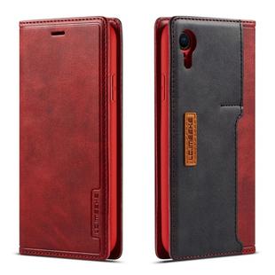 For iPhone XR LC.IMEEKE LC-001 Series PU + TPU Color Matching Frosted Horizontal Flip Leather Case with Holder & Card Slot(Red)