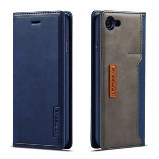 For iPhone 7 / 8 LC.IMEEKE LC-001 Series PU + TPU Color Matching Frosted Horizontal Flip Leather Case with Holder & Card Slot(Blue)