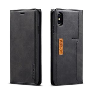 For iPhone X / XS LC.IMEEKE LC-001 Series PU + TPU Color Matching Frosted Horizontal Flip Leather Case with Holder & Card Slot(Black)