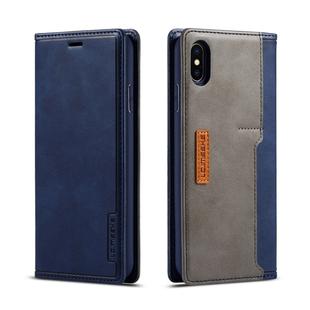 For iPhone X / XS LC.IMEEKE LC-001 Series PU + TPU Color Matching Frosted Horizontal Flip Leather Case with Holder & Card Slot(Blue)