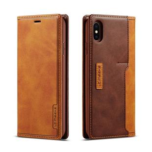For iPhone X / XS LC.IMEEKE LC-001 Series PU + TPU Color Matching Frosted Horizontal Flip Leather Case with Holder & Card Slot(Brown)