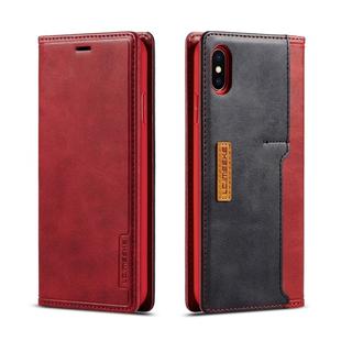 For iPhone X / XS LC.IMEEKE LC-001 Series PU + TPU Color Matching Frosted Horizontal Flip Leather Case with Holder & Card Slot(Red)