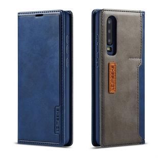 For Huawei P30 LC.IMEEKE LC-001 Series PU + TPU Color Matching Frosted Horizontal Flip Leather Case with Holder & Card Slot(Blue)