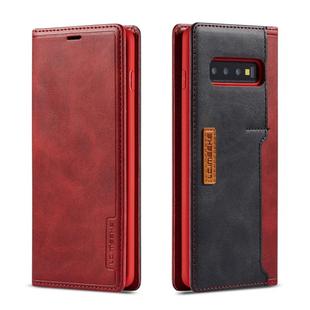 For Galaxy S10 LC.IMEEKE LC-001 Series PU + TPU Color Matching Frosted Horizontal Flip Leather Case with Holder & Card Slot(Red)