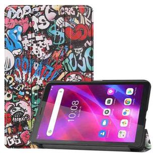For Lenovo Tab M7 3rd Gen Colored Drawing Pattern Horizontal Flip Leather Case with Three-folding Holder(Graffiti)