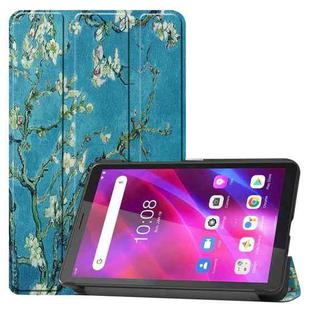 For Lenovo Tab M7 3rd Gen Colored Drawing Pattern Horizontal Flip Leather Case with Three-folding Holder(Apricot Blossom)