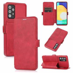 For Samsung Galaxy A52 5G / 4G Push Window Double Buckle PU + Silicone Horizontal Flip Leather Case with Holder & Card Slot(Red)