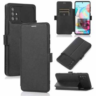 For Samsung Galaxy A71 Push Window Double Buckle PU + Silicone Horizontal Flip Leather Case with Holder & Card Slot(Black)