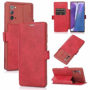 For Samsung Galaxy Note20 Push Window Double Buckle PU + Silicone Horizontal Flip Leather Case with Holder & Card Slot(Red)