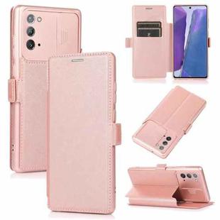 For Samsung Galaxy Note20 Push Window Double Buckle PU + Silicone Horizontal Flip Leather Case with Holder & Card Slot(Rose Gold)