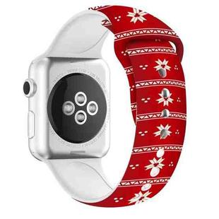 For Apple Watch Ultra 49mm / Series 8&7 45mm / SE 2&6&SE&5&4 44mm / 3&2&1 42mm Christmas Printing Silicone Watch Band(Cherry Blossoms On Red)