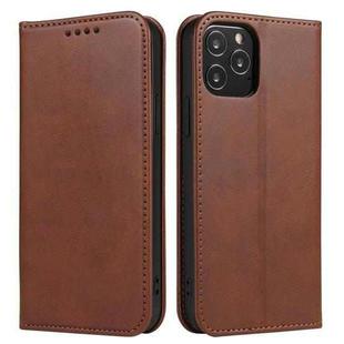 For iPhone 13 Calf Texture Magnetic Horizontal Flip Leather Case with Holder & Card Slots & Wallet(Brown)