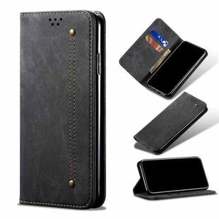 For OPPO Realme C21Y Denim Texture Casual Style Horizontal Flip Leather Case with Holder & Card Slots & Wallet(Black)