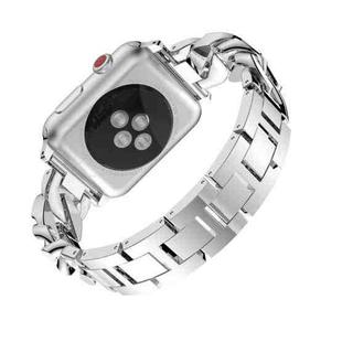 For Apple Watch Series 8&7 45mm / SE 2&6&SE&5&4 44mm / 3&2&1 42mm Single Row Denim Diamond Alloy Watch Band(Silver)