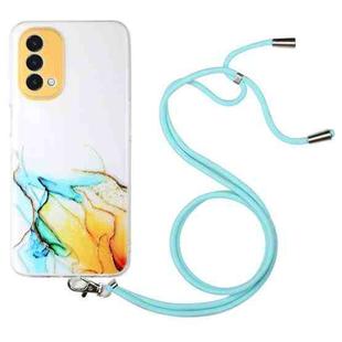 Hollow Marble Pattern TPU Precise Hole Protective Case with Neck Strap Rope For OnePlus Nord N200 5G(Yellow)