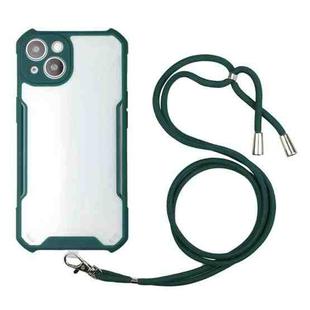For iPhone 13 mini Acrylic + Color TPU Shockproof Case with Neck Lanyard (Dark Green)