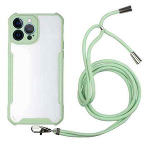 For iPhone 13 Pro Max Acrylic + Color TPU Shockproof Case with Neck Lanyard (Avocado Green)