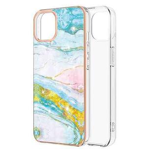 For iPhone 13 mini Electroplating Marble Pattern Dual-side IMD TPU Shockproof Case (Green 004)