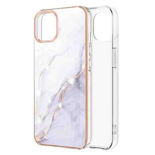 For iPhone 13 Electroplating Marble Pattern Dual-side IMD TPU Shockproof Case(White 006)