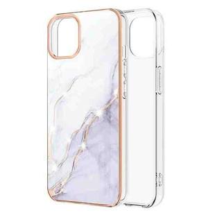 For iPhone 13 Pro Max Electroplating Marble Pattern Dual-side IMD TPU Shockproof Case (White 006)