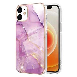 For iPhone 12 mini Electroplating Marble Pattern Dual-side IMD TPU Shockproof Case (Purple 001)