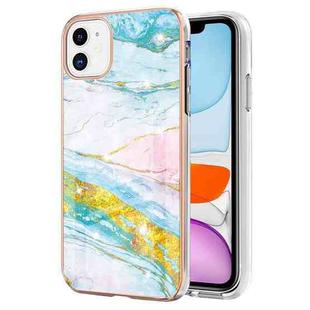 For iPhone 11 Electroplating Marble Pattern Dual-side IMD TPU Shockproof Case (Green 004)