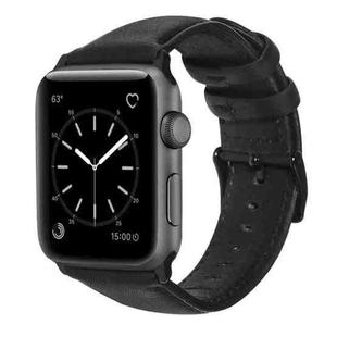 For Apple Watch Series 9&8&7 41mm / SE 3&SE 2&6&SE&5&4 40mm / 3&2&1 38mm Oil Wax Genuine Leather Strap Watch Band(Black)
