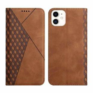 For iPhone 12 mini Diamond Pattern Splicing Skin Feel Magnetic Horizontal Flip Leather Case with Card Slots & Holder & Wallet (Brown)