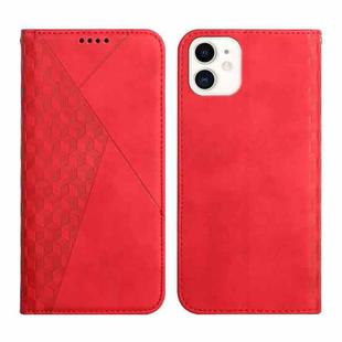 For iPhone 12 mini Diamond Pattern Splicing Skin Feel Magnetic Horizontal Flip Leather Case with Card Slots & Holder & Wallet (Red)