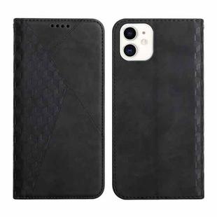 For iPhone 12 mini Diamond Pattern Splicing Skin Feel Magnetic Horizontal Flip Leather Case with Card Slots & Holder & Wallet (Black)