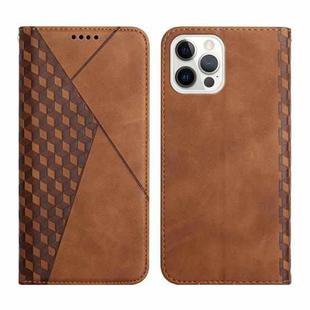 For iPhone 12 / 12 Pro Diamond Pattern Splicing Skin Feel Magnetic Horizontal Flip Leather Case with Card Slots & Holder & Wallet(Brown)