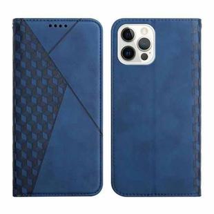 For iPhone 12 Pro Max Diamond Pattern Splicing Skin Feel Magnetic Horizontal Flip Leather Case with Card Slots & Holder & Wallet(Blue)