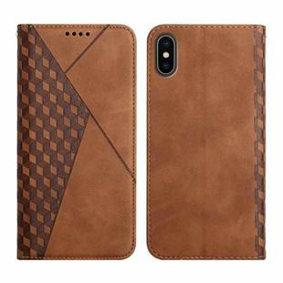For iPhone X / XS Diamond Pattern Splicing Skin Feel Magnetic Horizontal Flip Leather Case with Card Slots & Holder & Wallet(Brown)