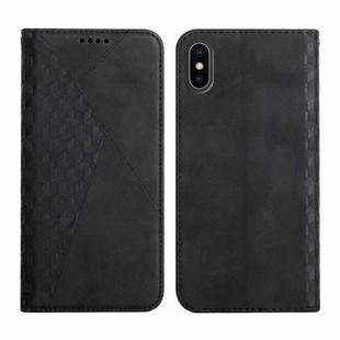 For iPhone X / XS Diamond Pattern Splicing Skin Feel Magnetic Horizontal Flip Leather Case with Card Slots & Holder & Wallet(Black)