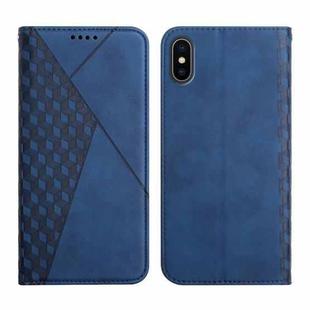 For iPhone XS Max Diamond Pattern Splicing Skin Feel Magnetic Horizontal Flip Leather Case with Card Slots & Holder & Wallet(Blue)