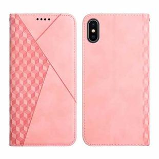 For iPhone XS Max Diamond Pattern Splicing Skin Feel Magnetic Horizontal Flip Leather Case with Card Slots & Holder & Wallet(Rose Gold)