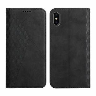 For iPhone XS Max Diamond Pattern Splicing Skin Feel Magnetic Horizontal Flip Leather Case with Card Slots & Holder & Wallet(Black)