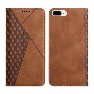 For iPhone 12 Pro Max Diamond Pattern Splicing Skin Feel Magnetic Horizontal Flip Leather Case with Card Slots & Holder & Wallet For iPhone 7 Plus / 8 Plus(Brown)