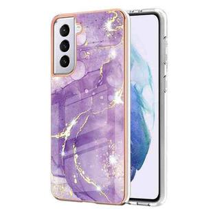 For Samsung Galaxy S21 5G Electroplating Marble Pattern Dual-side IMD TPU Shockproof Case(Purple 002)