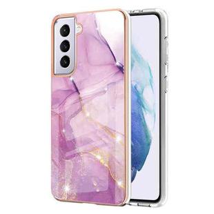 For Samsung Galaxy S21+ 5G Electroplating Marble Pattern Dual-side IMD TPU Shockproof Case(Purple 001)