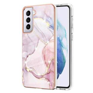 For Samsung Galaxy S21+ 5G Electroplating Marble Pattern Dual-side IMD TPU Shockproof Case(Rose Gold 005)