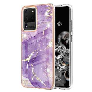For Samsung Galaxy S20 Ultra Electroplating Marble Pattern Dual-side IMD TPU Shockproof Case(Purple 002)